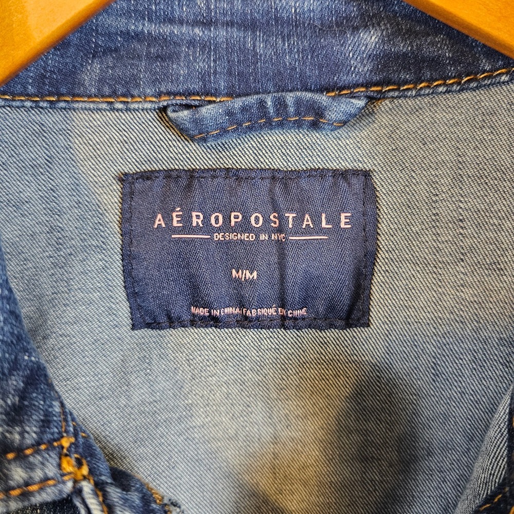 Aeropostale Womens Medium Wash Distressed Denim Trucker Jacket Blue Size M - Picture 5 of 7